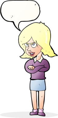 Bir insan tarafından çizilmiş konuşma balonlu kızgın kadın çizgi filmi.