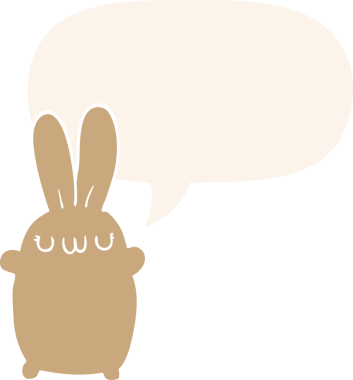 Konuşma baloncuklu çizgi film tavşanı insan tarafından çizilmiş.