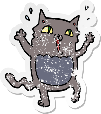 Çizgi filmin sıkıntılı çıkartması. Bir insan tarafından çizilmiş çılgın, heyecanlı kedi.