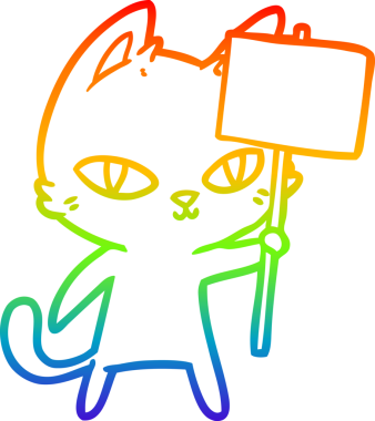 Gökkuşağı gradyan çizgi çizimi bir insan tarafından çizilmiş bir çizgi film kedisi.