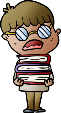 Bir insan tarafından çizilmiş gözlüklü çizgi film çocuğu.