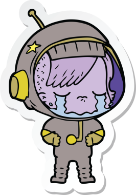 Bir insan tarafından çizilmiş, ağlayan astronot bir kızın çıkartması.