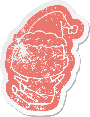 Garip bir çizgi film, bir insan tarafından çizilmiş Noel Baba şapkası takan kel bir adamın çıkartması.