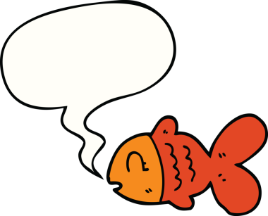 Bir insan tarafından çizilmiş konuşma balonlu çizgi film balığı.