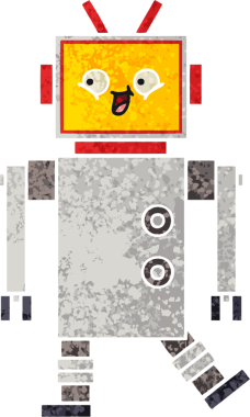 Bir insan tarafından çizilmiş bir robotun retro çizim tarzı karikatürü