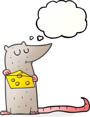 Bir insan tarafından çizilmiş peynirli serbest çizim düşünce balonu faresi.