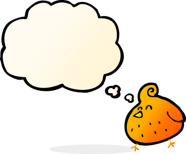 Bir insan tarafından çizilmiş düşünce baloncuklu çizgi film kuşu.