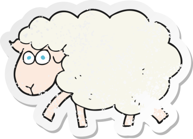 Bir insan tarafından çizilmiş bir koyun çizgi filminin gerilimli etiketi.