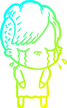 Bir insan tarafından çizilmiş ağlayan bir çizgi film kızı çizimi.