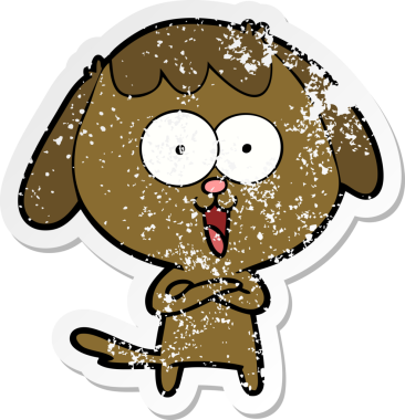 Bir insan tarafından çizilmiş şirin bir köpeğin sıkıntılı çıkartması.