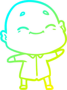 Bir insan tarafından çizilmiş, mutlu, kel bir adamın çizdiği soğuk çizgi.