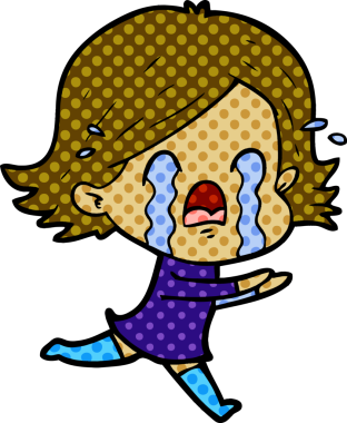 Bir insan tarafından çizilmiş ağlayan çizgi film kadını.