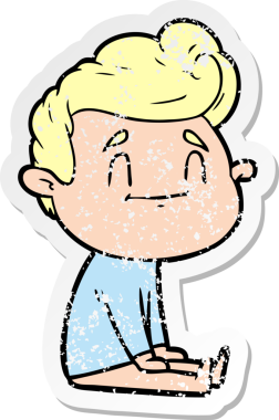 Bir insan tarafından çizilmiş yerde oturan mutlu bir çizgi film karakterinin sıkıntılı çıkartması.