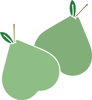 Bir insan tarafından çizilmiş yeşil bir armutun düz renkli retro karikatürü