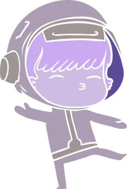 Düz renkli çizgi film meraklısı astronot bir insan tarafından çizilmiş.