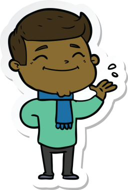 Bir insan tarafından çizilmiş mutlu bir çizgi film karakterinin çıkartması.