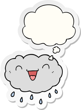 Mutlu karikatür bulutu. Düşünce baloncuğu insan tarafından çizilmiş bir çıkartma.