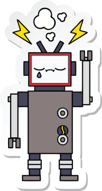 Bir insan tarafından çizilmiş şirin çizgi film robotunun çıkartması.