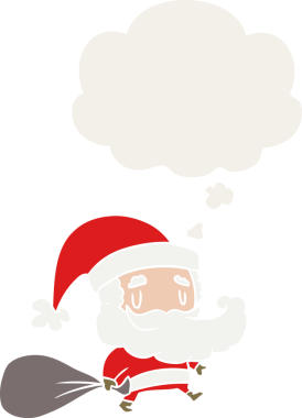 insan tarafından çizilmiş düşünce baloncuklu Noel Baba çizgi filmi.