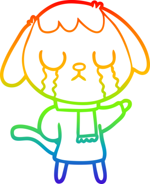 Gökkuşağı gradyan çizimi bir insan tarafından çizilmiş şirin bir çizgi köpeğin ağlaması.