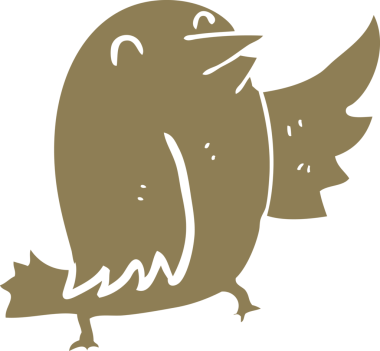 Bir insan tarafından çizilmiş düz renkli çizgi film kuşu