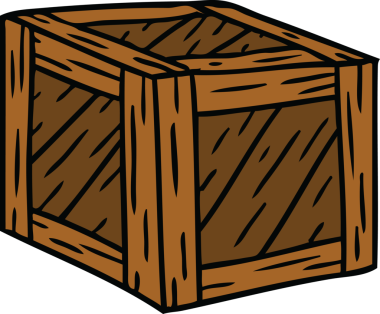 Bir insan tarafından çizilmiş ahşap bir sandığın karikatürü.