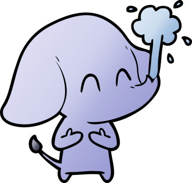 Bir insan tarafından çizilmiş su püskürten sevimli bir fil.