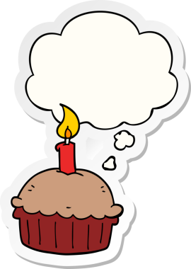 Düşünce baloncuklu çizgi film doğum günü keki insan tarafından çizilmiş bir çıkartma.