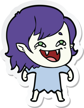 Bir insan tarafından çizilmiş, gülen vampir bir kızın çıkartması.