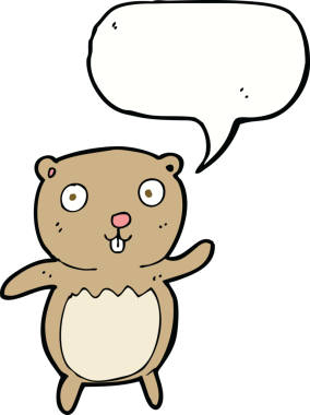 Bir insan tarafından çizilmiş konuşma balonlu oyuncak ayı.