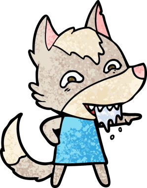 Bir insan tarafından çizilmiş aç kurt çizgi filmi.