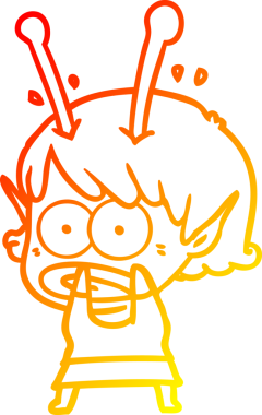 Bir çizgi film karakteri, bir insan tarafından çizilmiş bir uzaylı kız çizimi.