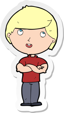 Bir insan tarafından çizilmiş kollu mutlu bir adamın çıkartması.