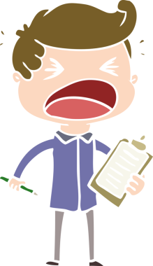 Bir insan tarafından çizilmiş düz renkli çizgi film satıcısı bağırıyor.