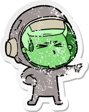 Bir insan tarafından çizilmiş stresli astronot karikatürü.