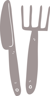 Bir insan tarafından çizilmiş karikatür bıçağı ve çatal.