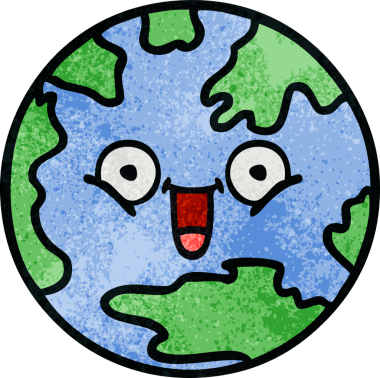 Bir insan tarafından çizilmiş bir gezegenin retro grunge doku karikatürü.