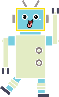 Bir insan tarafından çizilmiş düz renkli bir robot karikatürü