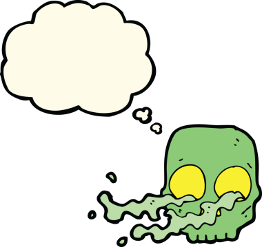 Bir insan tarafından çizilmiş düşünce baloncuklu iğrenç kafatası.