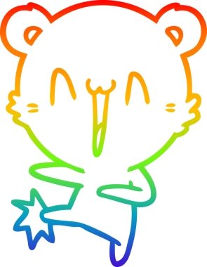 Mutlu bir ayının çizdiği gökkuşağı gradyanı çizimi bir insan tarafından çizilmiş.