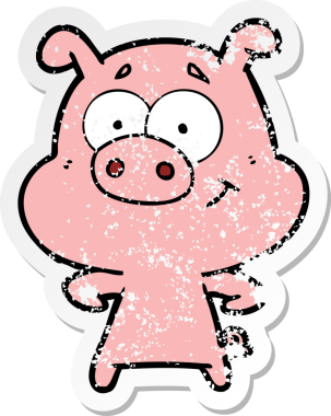 Bir insan tarafından çizilmiş mutlu çizgi film domuzunun sıkıntılı çıkartması.