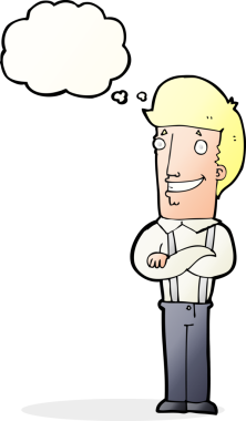 Bir insan tarafından çizilmiş düşünce baloncuğu olan gururlu bir adam.