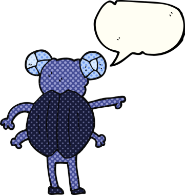 El yazısıyla çizilmiş çizgi roman konuşma balonu çizgi filmi bir insan tarafından çizilmiş böceği işaret ediyor.