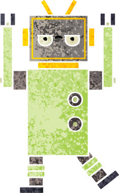 Bir insan tarafından çizilmiş bir robotun retro çizim tarzı karikatürü