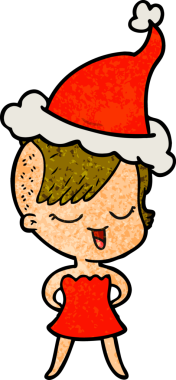 Mutlu el çizimi bir kız kokteyl elbisesi içinde Noel Baba şapkası giymiş bir insan tarafından çizilmiş.