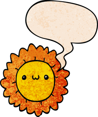 Konuşma baloncuğu olan karikatür çiçeği insan tarafından çizilmiş eski moda dokular.