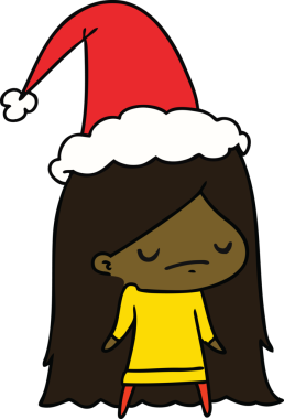 Bir insan tarafından çizilmiş Kawai kızının el çizimi Noel karikatürü.