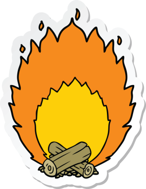 Bir insan tarafından çizilmiş karikatür alevli kamp ateşi çıkartması.