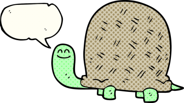 Bir insan tarafından çizilmiş serbest çizilmiş çizgi roman konuşma balonu karikatür kaplumbağası.