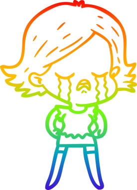 Gökkuşağı gradyan çizimi bir insan tarafından çizilmiş ağlayan bir çizgi kız çizimi